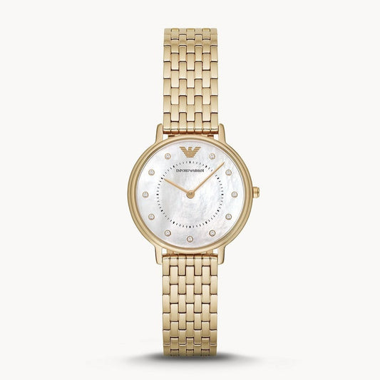 Emporio Armani Dress Analog Mother of Pearl Dial Gold Steel Strap Watch For Women - AR11007