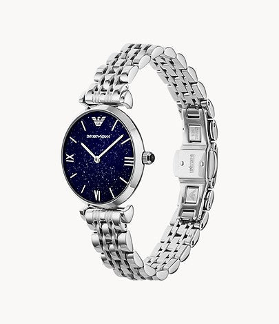 Emporio Armani Gianni T Bar Blue Dial Silver Steel Strap Watch For Women - AR11091