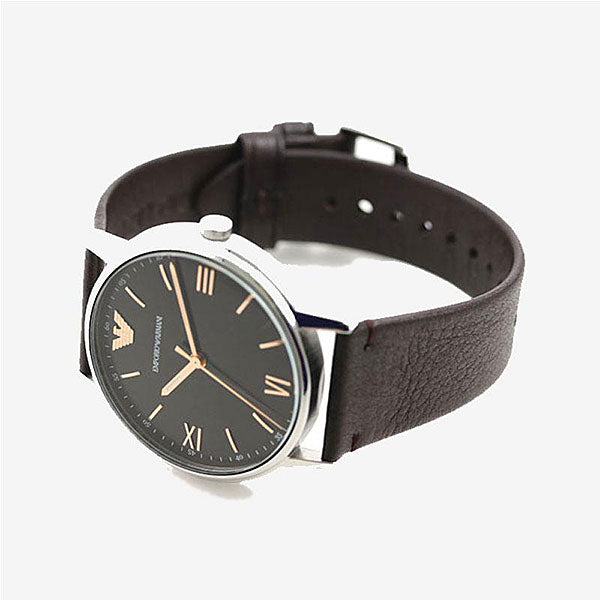 Emporio Armani Kappa Quartz Black Dial Brown Leather Strap Watch For Men - AR11153