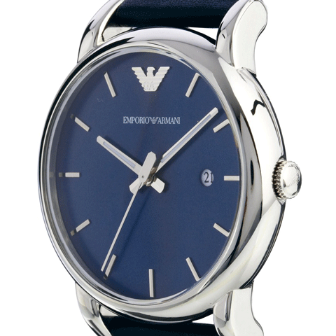 Emporio Armani Classic Quartz Blue Dial Black Leather Strap Watch For Men - AR1731