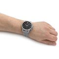 Emporio Armani Classic Chronograph Black Dial Silver Mesh Bracelet Watch For Men - AR1808