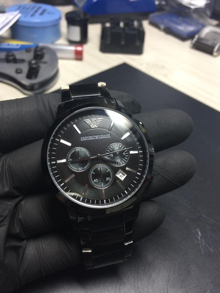 Emporio Armani Classic Chronograph Black Dial Black Steel Strap Watch For Men - AR2453