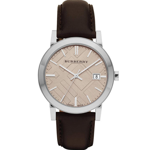 Burberry The City Gold Dial Brown Leather Strap Watch for Men - BU9011