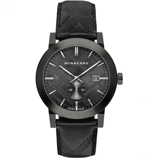 Burberry The City Black Dial Black Leather Strap Watch for Men - BU9906