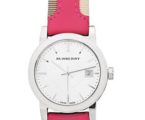 Burberry The City White Dial Pink Leather Strap Watch for Women - BU9149