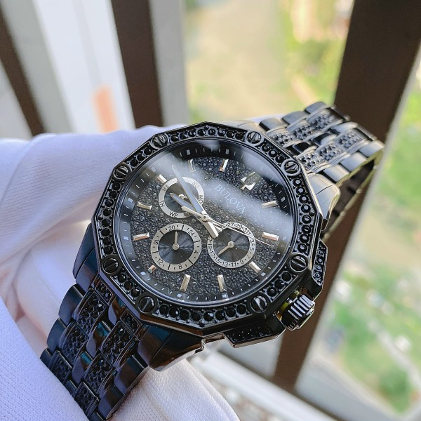 Bulova Octova Chronograph Black Crystal Dial Black Steel Strap Watch for Men - 98C134