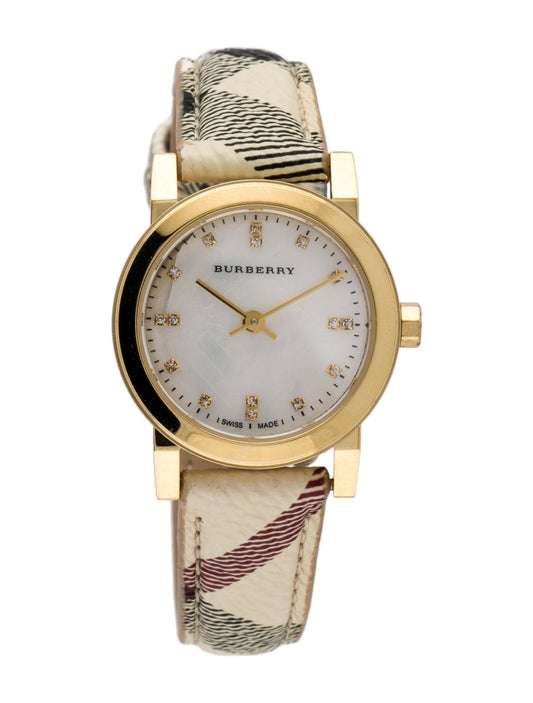 Burberry The City Diamonds Mother of Pearl Dial Beige Leather Strap Watch for Women - BU9226