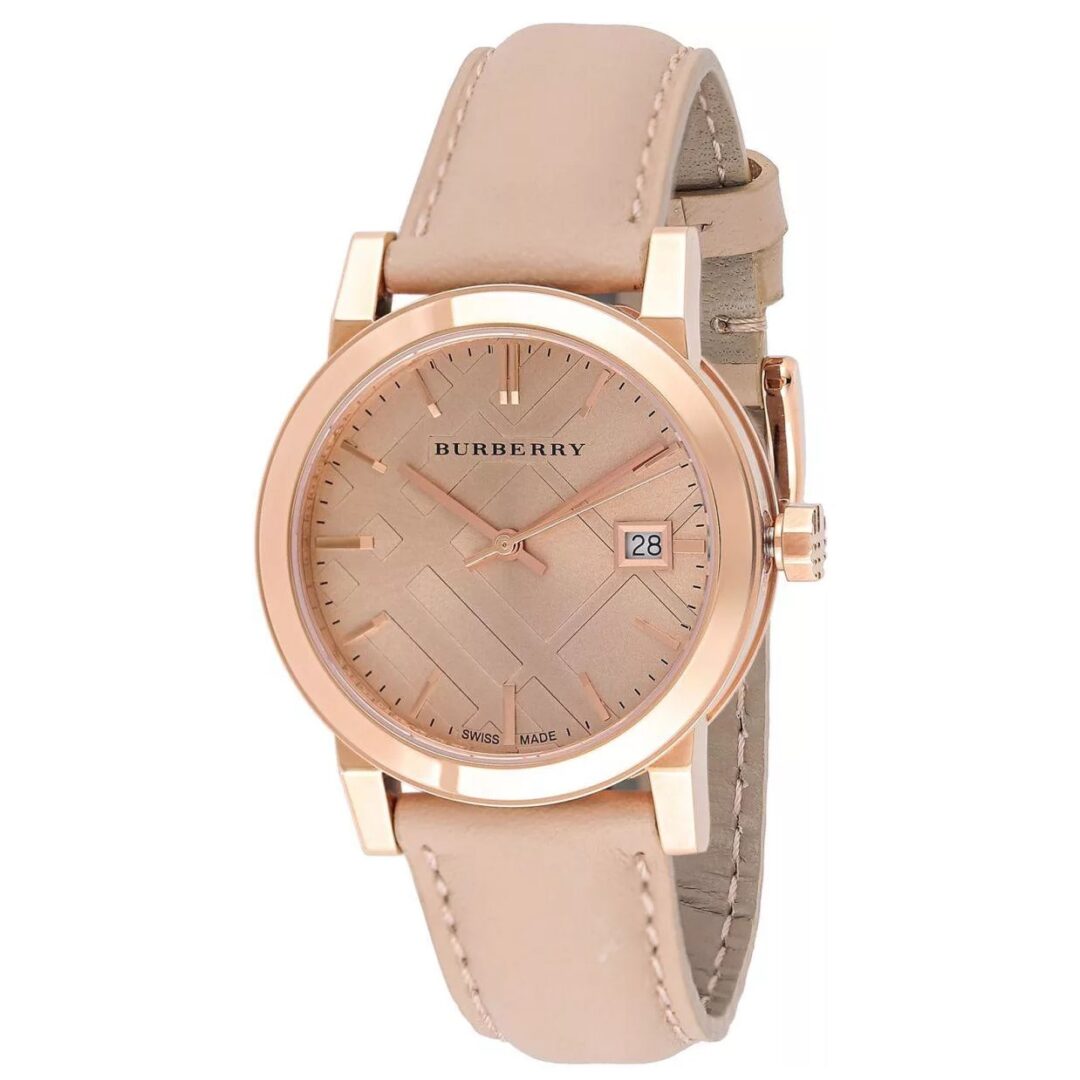 Burberry The City Beige Dial Beige Leather Strap Watch for Women - BU9109