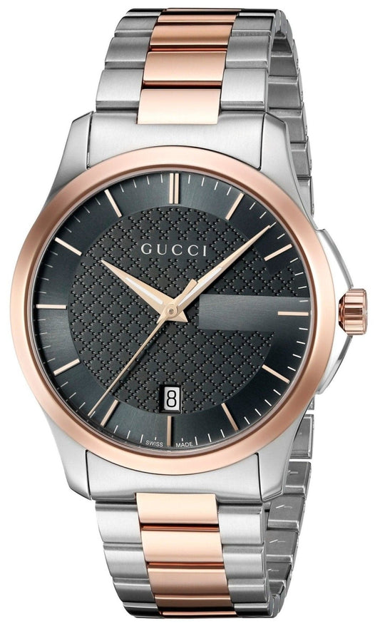 Gucci G Timeless Grey Dial Two Tone Steel Strap Watch For Men - YA126446