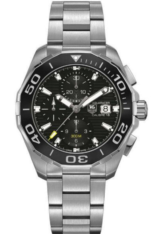 Tag Heuer Aquaracer Calibre 16 Day-Date Black Dial Silver Steel Strap Watch for Men - CAY211A.BA0927