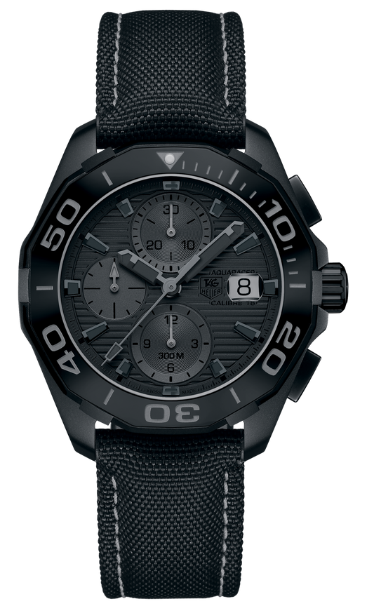 Tag Heuer Aquaracer Automatic Chronograph Special Edition Titanium Grey Dial Black Leather Strap Watch for Men - CAY218B.FC6370