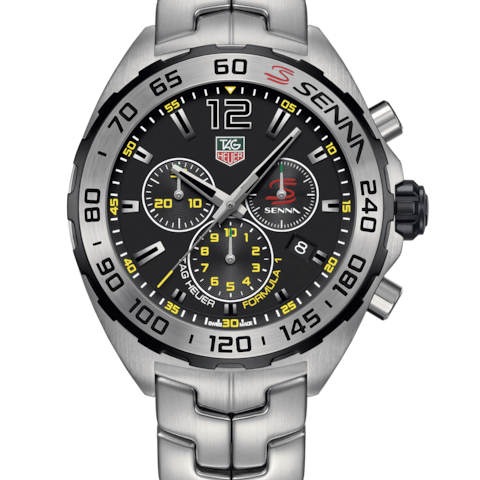 Tag Heuer Formula 1 Quartz Chronograph Ayron Senna Special Edition Black Dial Silver Steel Strap Watch for Men - CAZ1013.BA0883