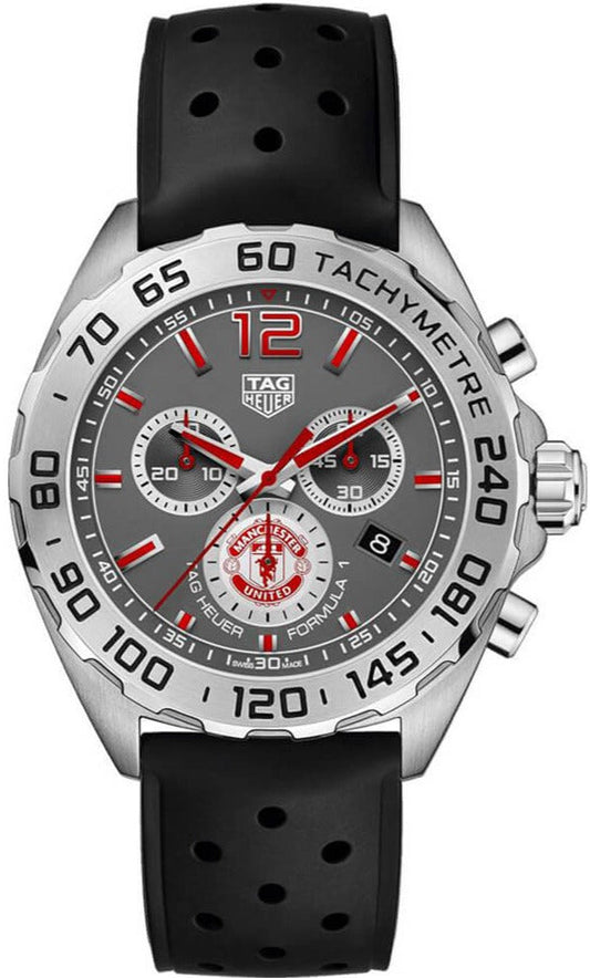 Tag Heuer Formula 1 Manchester United Special Edition Grey Dial Black Rubber Strap Watch for Men - CAZ101M.FT8024