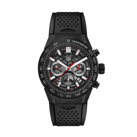 Tag Heuer Carrera Automatic Chronograph Black Dial Black Rubber Strap Watch for Men - CBG2A90.FT6173