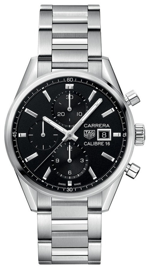 Tag Heuer Carrera Automatic Chronograph Black Dial Silver Steel Strap Watch for Men - CBK2110.BA0715