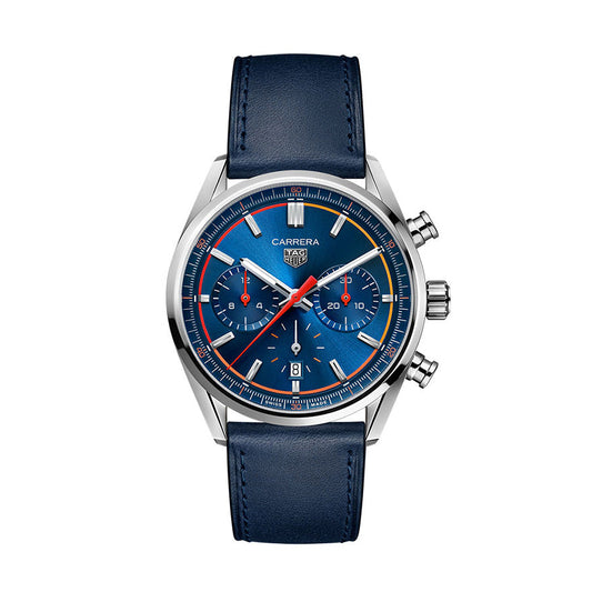 Tag Heuer Carrera Chronograph Blue Dial Blue Leather Strap Watch for Men - CBN201D.FC6543