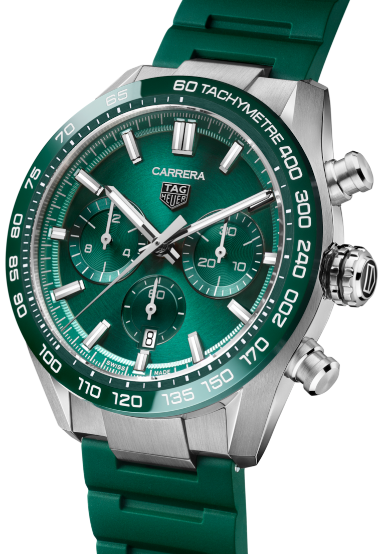 Tag Heuer Carrera Chronograph 44mm Green Dial Green Steel Strap Watch for Men - CBN2A1N.FT6238