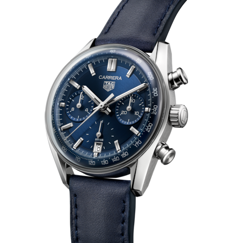 Tag Heuer Carrera Chronograph Blue Dial Blue Leather Strap Watch for Men - CBS2212.FC6535