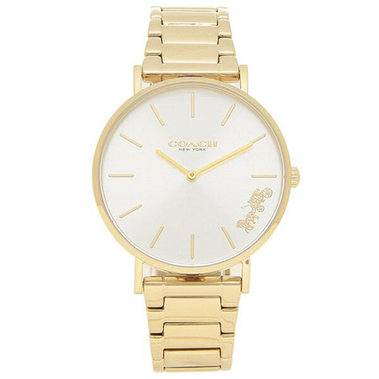 Coach Perry White Dial Gold Steel Strap Watch for Women - 14503345