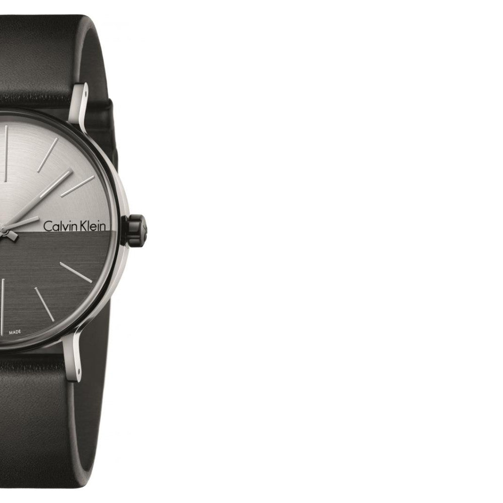 Calvin Klein Boost White Black Dial Black Leather Strap Watch for Men - K7Y21CCX