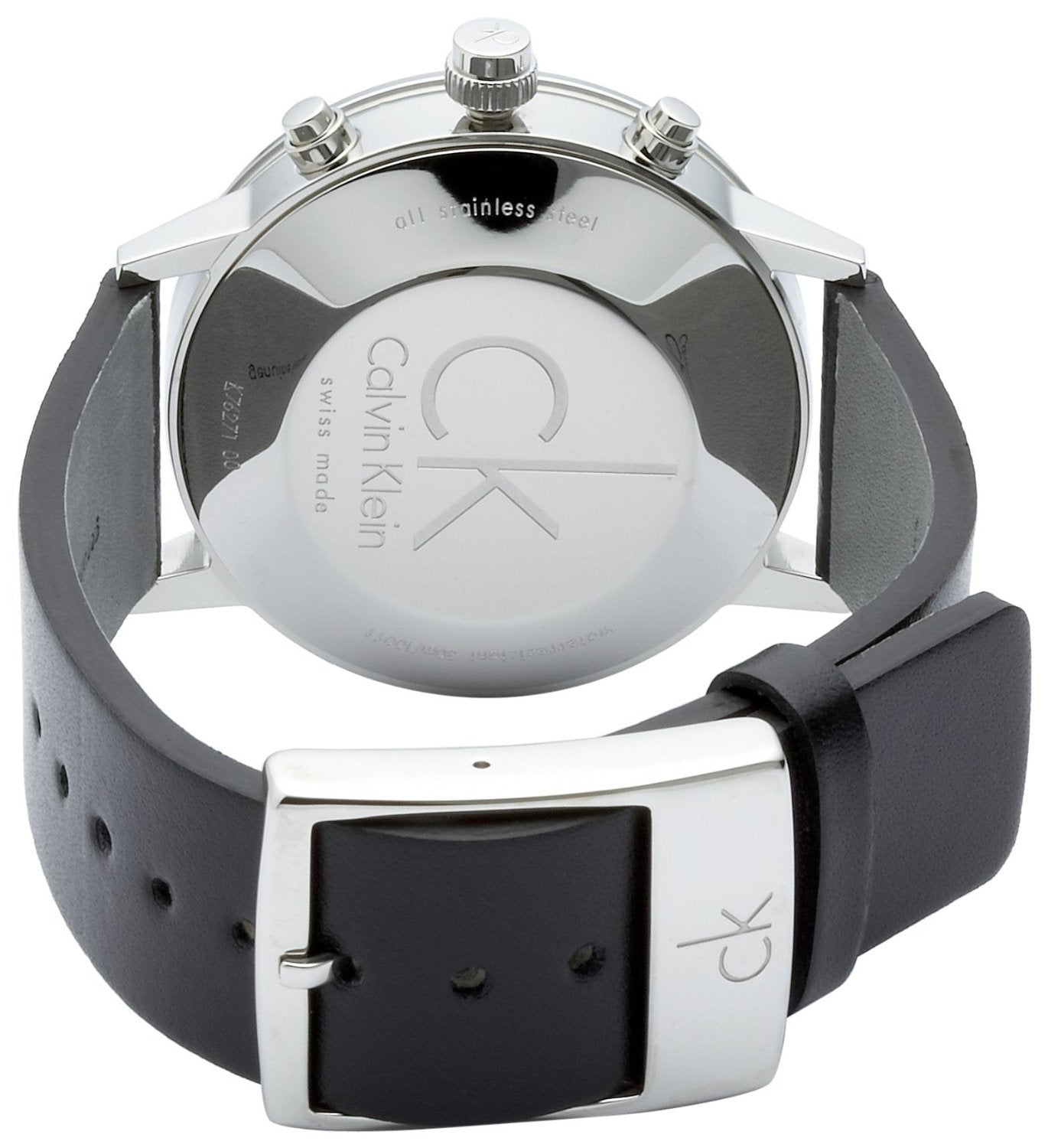 Calvin Klein Post Minimal Chronograph Black Dial Black Leather Strap Watch for Men - K7627107