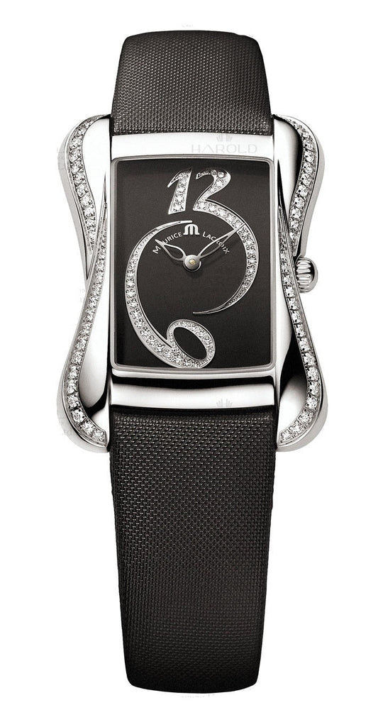 Maurice Lacroix Divina Black Dial with Diamonds Black Leather Strap Watch for Women - DV5012-SD531-120
