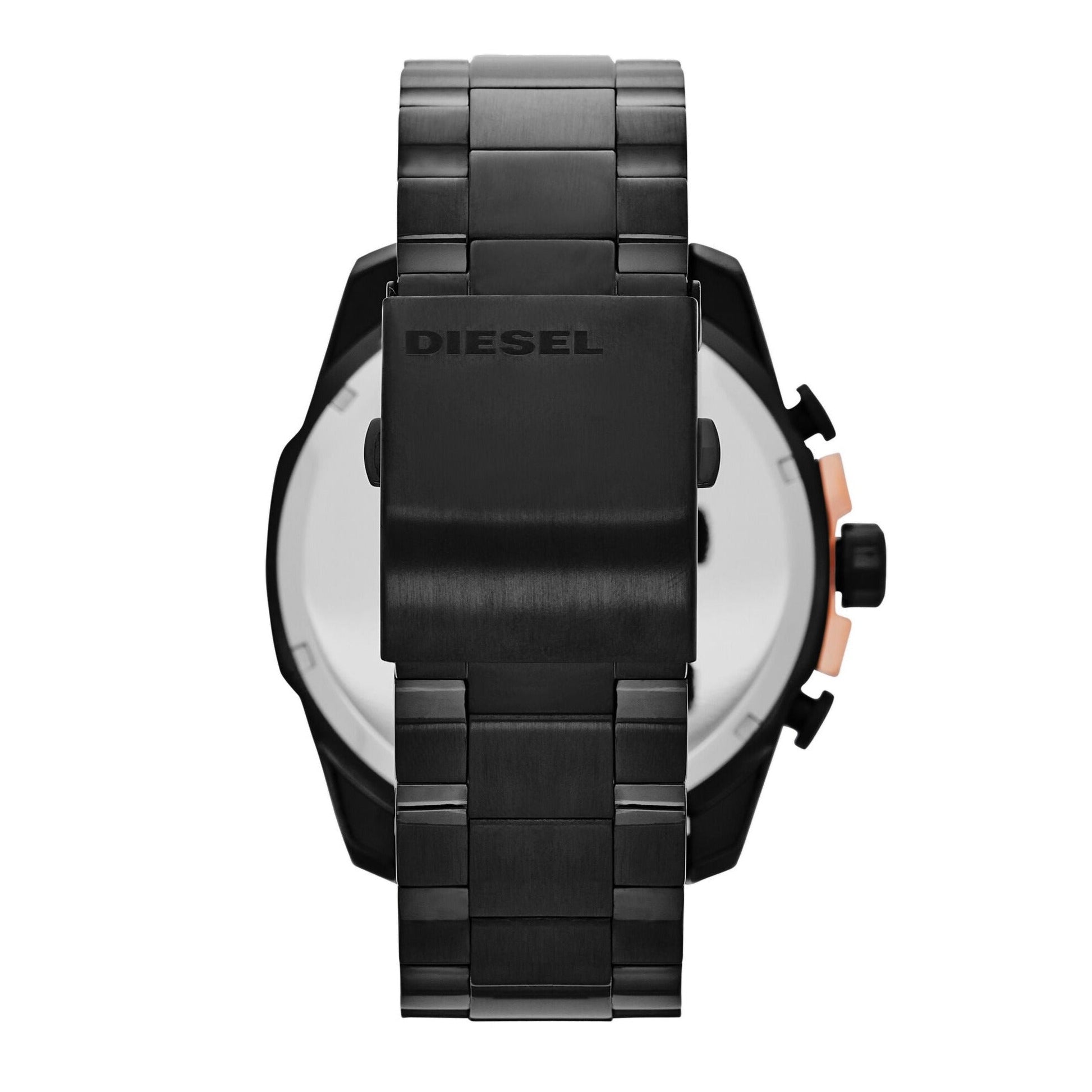 Diesel Mega Chief Black Dial Black Steel Strap Watch For Men - DZ4309