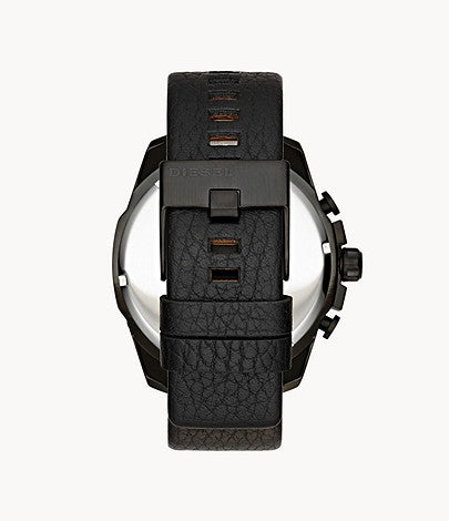 Diesel Mega Chief Black Dial Black Leather Strap Watch For Men - DZ4323