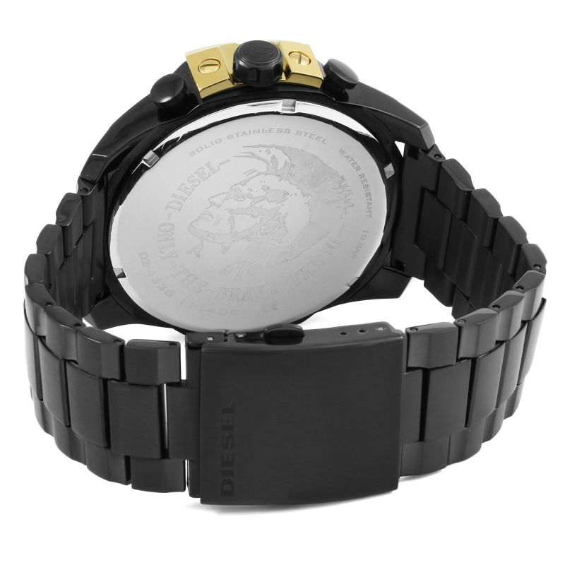 Diesel Mega Chief Chronograph Black Dial Black Steel Strap Watch For Men - DZ4338