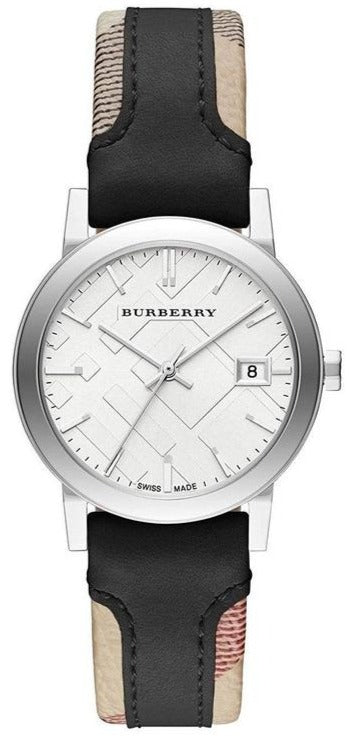 Burberry The City White Dial Black Leather Strap Watch for Women - BU9150