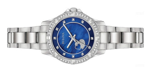 Bulova Crystal Collection Blue Mother of Pearl Dial Silver Steel Strap Watch for Women - 96L238