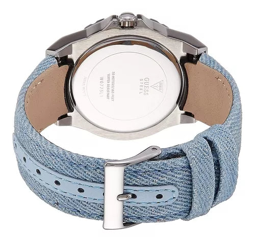Guess Limelight Quartz Blue Dial Blue Leather Strap Watch For Men - W0775l1