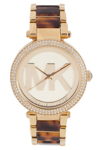 Michael Kors Parker Chronograph Gold Dial Two Tone Steel Strap Watch for Women - MK6109