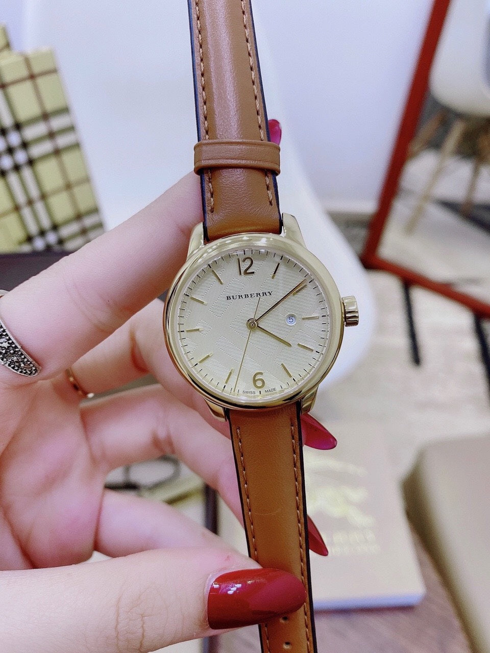Burberry The Classic Gold Dial Brown Leather Strap Watch for Women - BU10101