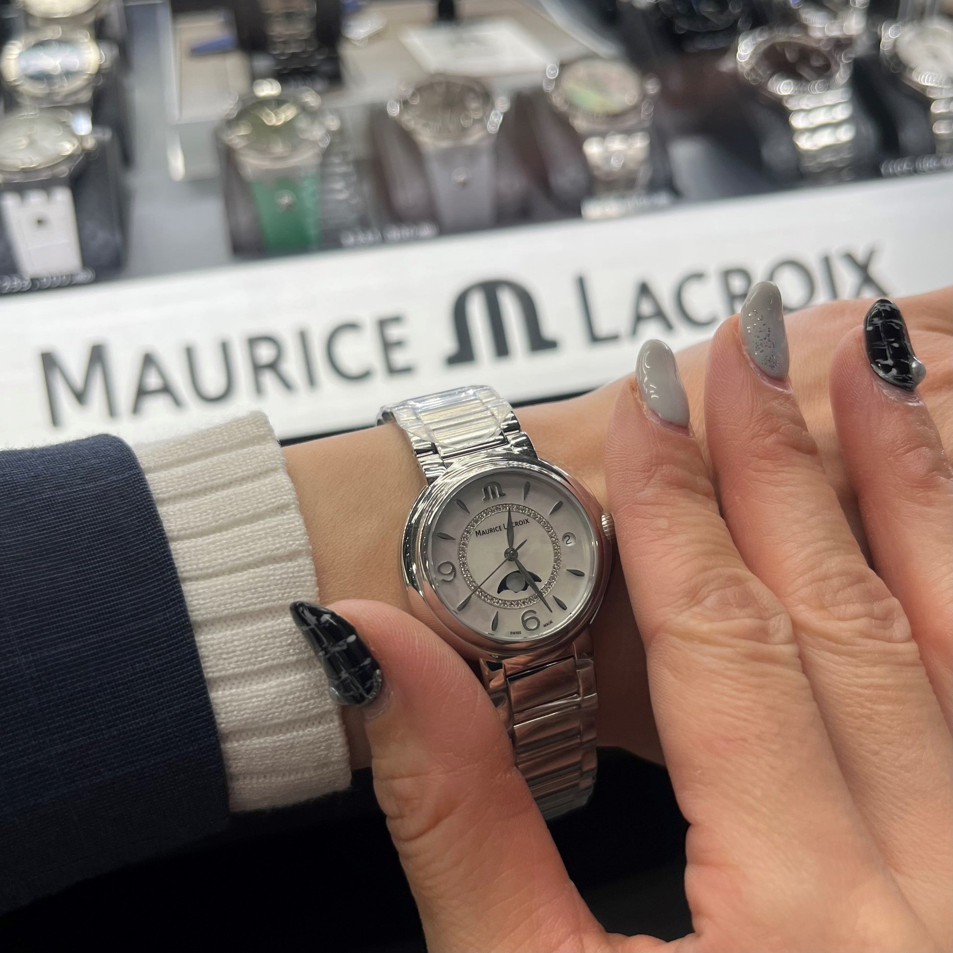 Maurice Lacroix Fiaba Moonphase White Mother of Pearl Dial Silver Steel Strap Watch for Women - FA1084-SS002-170-1