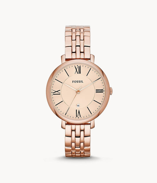 Fossil Jacqueline Rose Gold Dial Rose Gold Steel Strap Watch for Women - ES3435