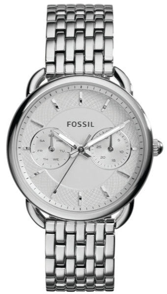 Fossil Tailor Silver Dial Silver Steel Strap Watch for Women - ES3712