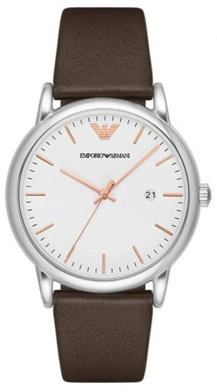 Emporio Armani Dress White Dial Brown Leather Strap Watch For Men - AR11103