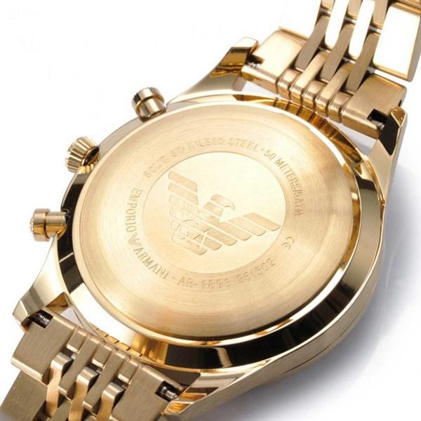 Emporio Armani Classic Chronograph Black Dial Gold Steel Strap Watch For Men - AR1893