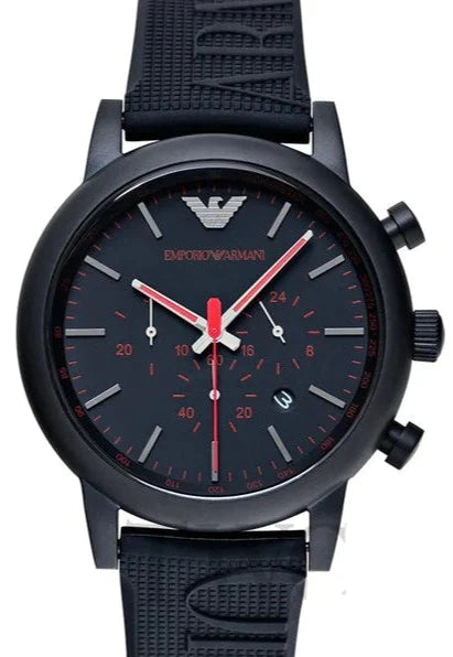 Emporio Armani Luigi Chronograph Black Dial Black Rubber Strap Watch For Men - AR11024
