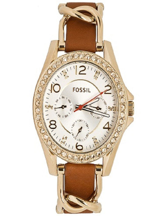 Fossil Riley Multifunction White Dial Orange Leather Strap Watch for Women - ES3723