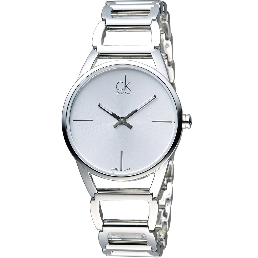 Calvin Klein Stately White Dial Silver Steel Strap Watch for Women - K3G23126