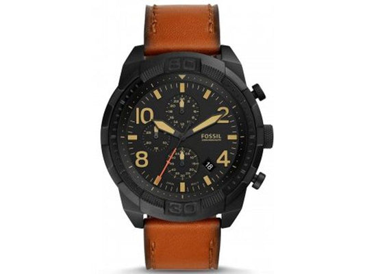 Fossil Bronson Black Dial Brown Leather Strap Watch for Men - FS5714