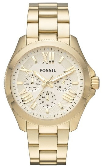 Fossil Cecile Multifunction Gold Dial Gold Steel Strap Watch for Women - AM4510