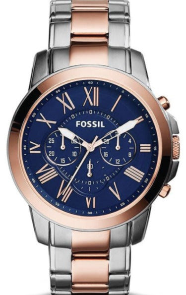 Fossil Grant Chronograph Blue Dial Two Tone Steel Strap Watch for Men - FS5024