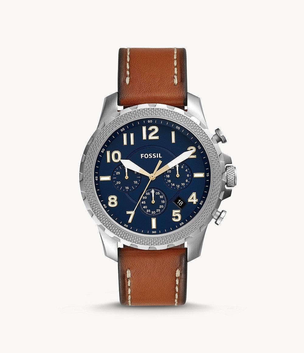 Fossil Bowman Chronograph Luggage Blue Dial Brown Leather Strap Watch for Men - FS5602