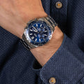 Fossil Garrett Chronograph Blue Dial Silver Steel Strap Watch for Men - FS5623