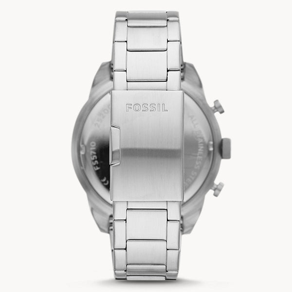 Fossil Bronson Chronograph Black Dial Silver Steel Strap Watch for Men - FS5710