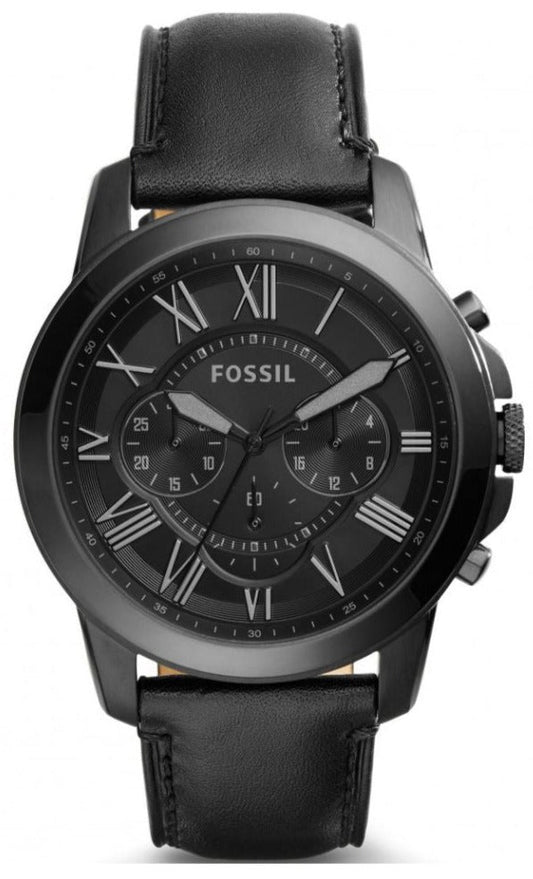 Fossil Grant Chronograph Black Dial Black Leather Strap Watch for Men - FS5132