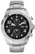 Fossil Bronson Chronograph Black Dial Silver Steel Strap Watch for Men - FS5710